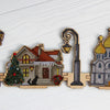 DIY Cross stitch kit on wood "Winter Cottage" 4.3x3.1 in / 11.0x8.0 cm