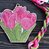 DIY Cross stitch kit on wood "Tulips" 4.1x4.3 in / 10.5x11.0 cm