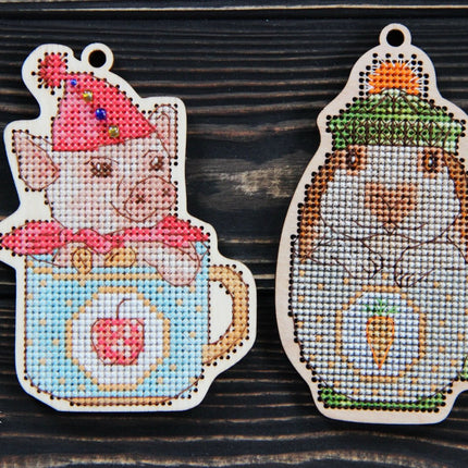 DIY Cross stitch kit on wood "Taras" 3.1x4.3 in / 8.0x11.0 cm