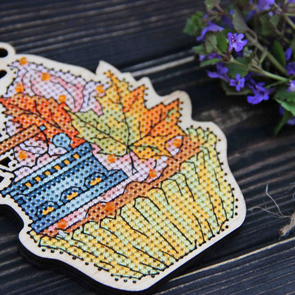 DIY Cross stitch kit on wood "Iron" 4.3x3.3 in / 11.0x8.5 cm