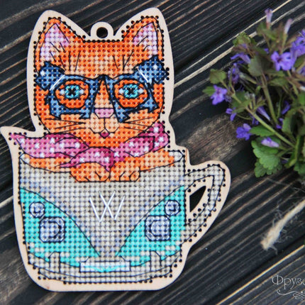 DIY Cross stitch kit on wood "Myla" 3.5x4.5 in / 9.0x11.5 cm