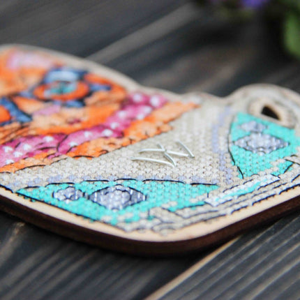DIY Cross stitch kit on wood "Myla" 3.5x4.5 in / 9.0x11.5 cm
