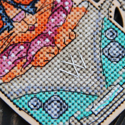 DIY Cross stitch kit on wood "Myla" 3.5x4.5 in / 9.0x11.5 cm