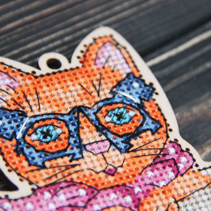 DIY Cross stitch kit on wood "Myla" 3.5x4.5 in / 9.0x11.5 cm