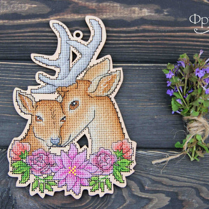DIY Cross stitch kit on wood "Deer" 4.9x7.1 in / 12.5x18.0 cm