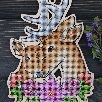 DIY Cross stitch kit on wood "Deer" 4.9x7.1 in / 12.5x18.0 cm
