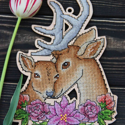 DIY Cross stitch kit on wood "Deer" 4.9x7.1 in / 12.5x18.0 cm