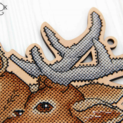 DIY Cross stitch kit on wood "Deer" 4.9x7.1 in / 12.5x18.0 cm