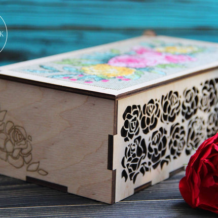 DIY Cross stitch kit on wood "Roses" 7.5x3.7 in / 19.0x9.5 cm