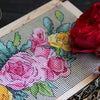 DIY Cross stitch kit on wood "Roses" 7.5x3.7 in / 19.0x9.5 cm