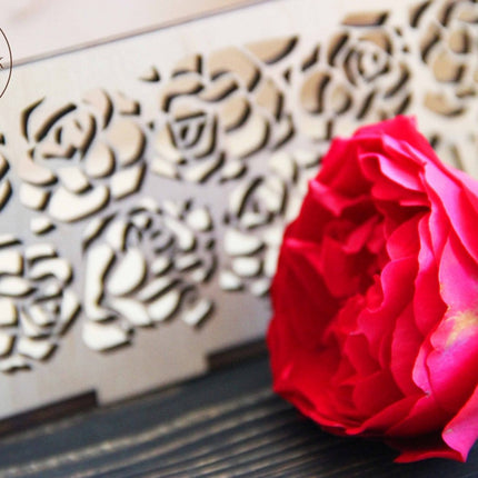 DIY Cross stitch kit on wood "Roses" 7.5x3.7 in / 19.0x9.5 cm