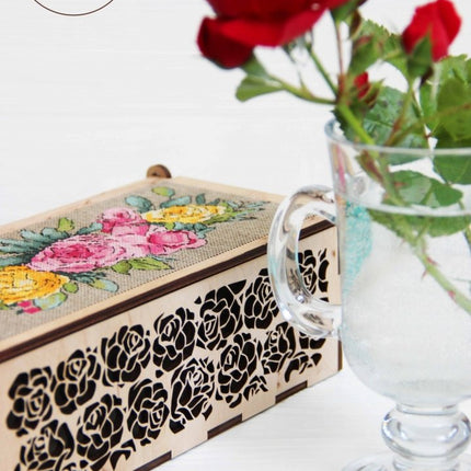 DIY Cross stitch kit on wood "Roses" 7.5x3.7 in / 19.0x9.5 cm