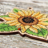 DIY Cross stitch kit on wood "Sunflower" 3.7x3.7 in / 9.5x9.5 cm