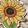 DIY Cross stitch kit on wood "Sunflower" 3.7x3.7 in / 9.5x9.5 cm