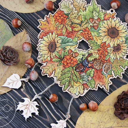DIY Cross stitch kit on wood "Fall" 7.9x8.3 in / 20.0x21.0 cm