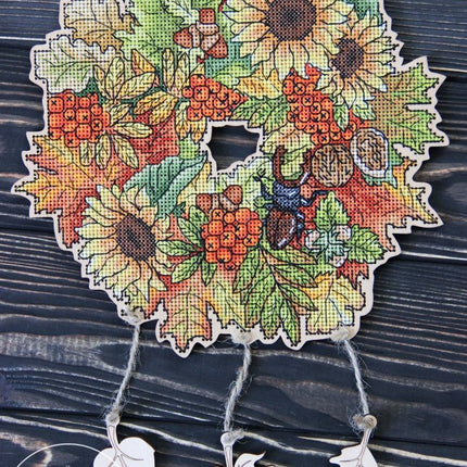 DIY Cross stitch kit on wood "Fall" 7.9x8.3 in / 20.0x21.0 cm