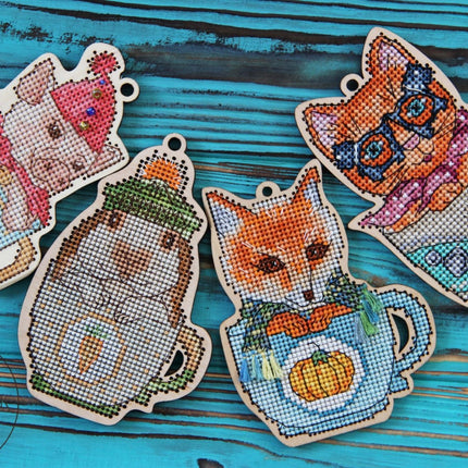 DIY Cross stitch kit on wood "Mykyta" 3.3x4.3 in / 8.5x11.0 cm