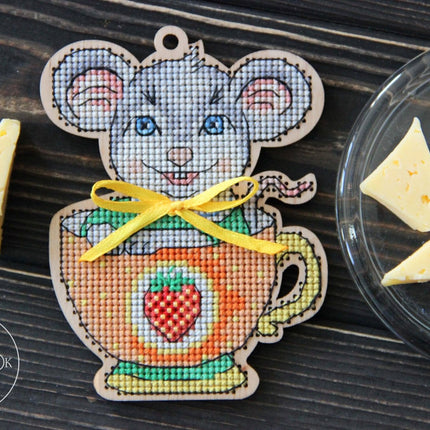 DIY Cross stitch kit on wood "Larysa" 3.3x4.3 in / 8.5x11.0 cm