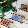 DIY Cross stitch kit on wood "Sleigh" 3.0x1.6 in / 7.5x4.0 cm