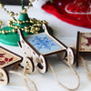 DIY Cross stitch kit on wood "Sleigh" 3.0x1.6 in / 7.5x4.0 cm