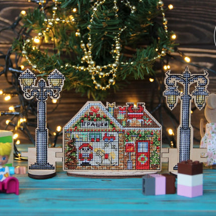 DIY Cross stitch kit on wood "Lamp" 2.0x4.5 in / 5.0x11.5 cm