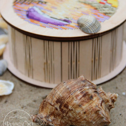 DIY Cross stitch kit on wood "Boat" D 5.7 in / D 14.5 cm