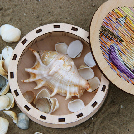 DIY Cross stitch kit on wood "Boat" D 5.7 in / D 14.5 cm