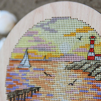DIY Cross stitch kit on wood "Boat" D 5.7 in / D 14.5 cm