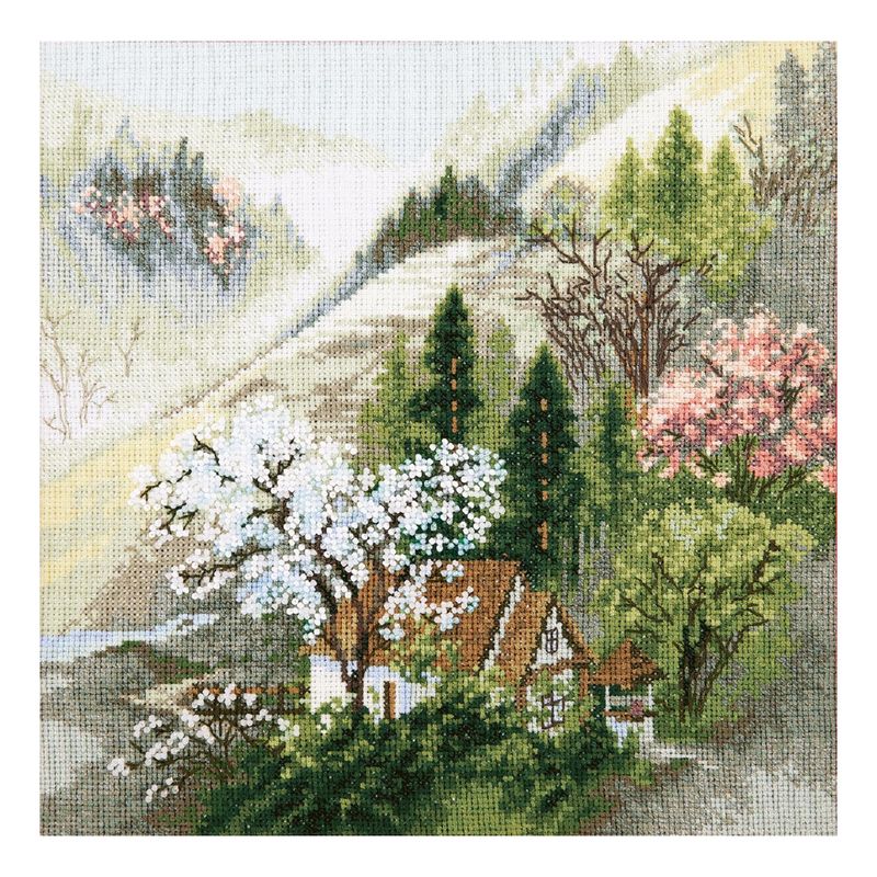 DIY Counted Cross Stitch Kit "Cozy hut at mountain stream"