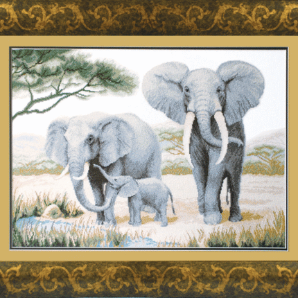 DIY Counted Cross Stitch Kit "Elephants near the water"