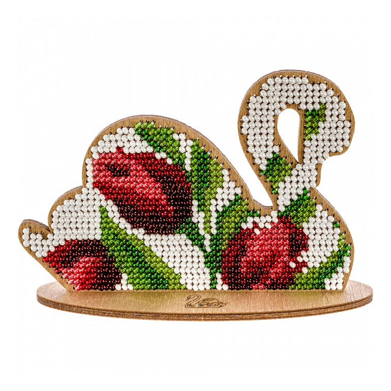 DIY Beaded embroidery on wood kit "Swan with flowers"