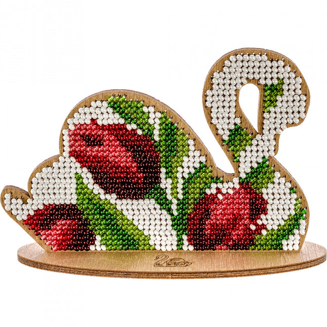DIY Beaded embroidery on wood kit "Swan with flowers"