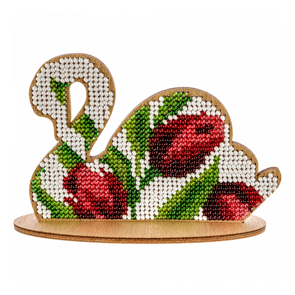 DIY Beaded embroidery on wood kit "Swan with flowers"