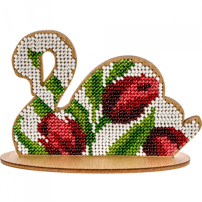 DIY Beaded embroidery on wood kit "Swan with flowers"
