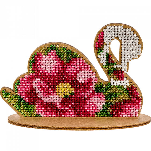 DIY Beaded embroidery on wood kit "Swan with flowers"