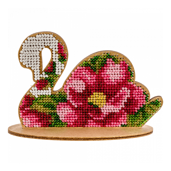 DIY Beaded embroidery on wood kit "Swan ornament"