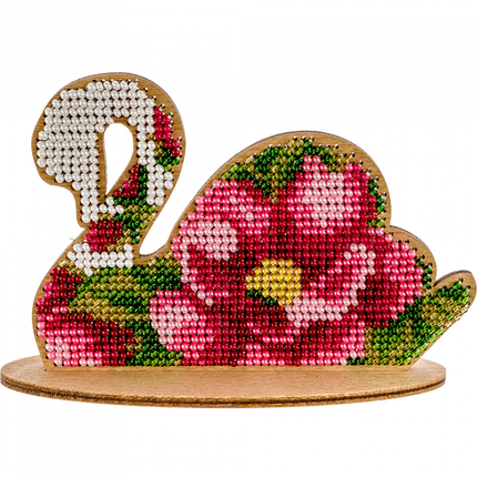 DIY Beaded embroidery on wood kit "Swan ornament"