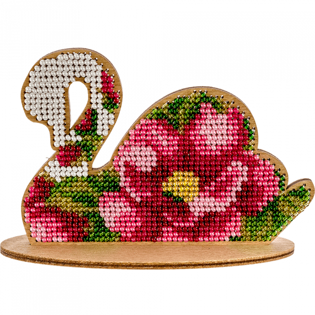 DIY Beaded embroidery on wood kit "Swan ornament"