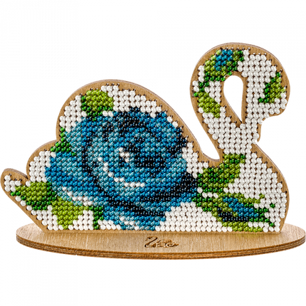 DIY Beaded embroidery on wood kit "Swan ornament"