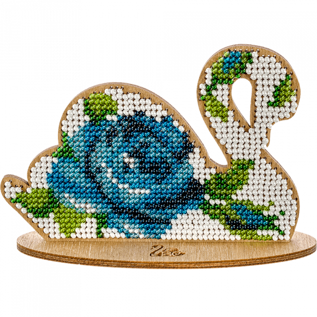 DIY Beaded embroidery on wood kit "Swan ornament"