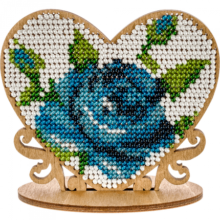 DIY Beaded embroidery on wood kit "Heart with flowers"