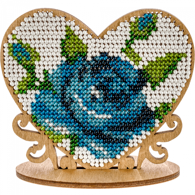 DIY Beaded embroidery on wood kit "Heart with flowers"