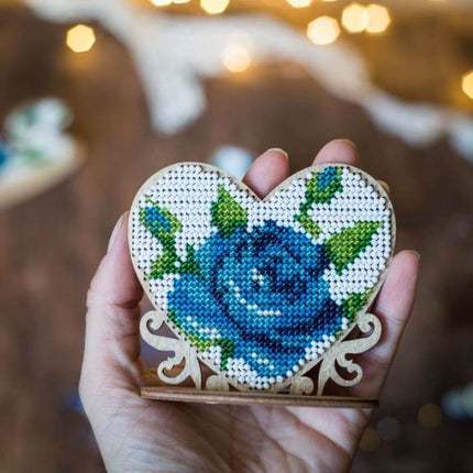 DIY Beaded embroidery on wood kit "Heart with flowers"