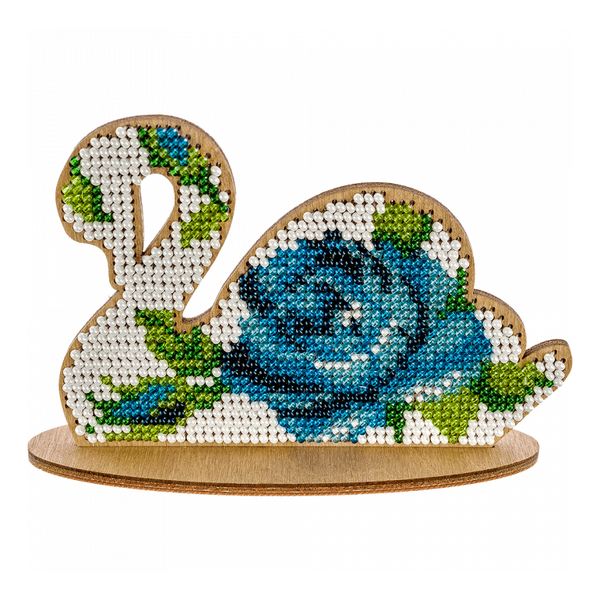 DIY Beaded embroidery on wood kit "Swan ornament"