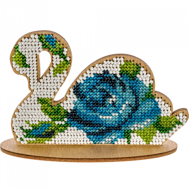 DIY Beaded embroidery on wood kit "Swan ornament"
