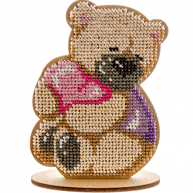 DIY Beaded embroidery on wood kit "Bear cub"