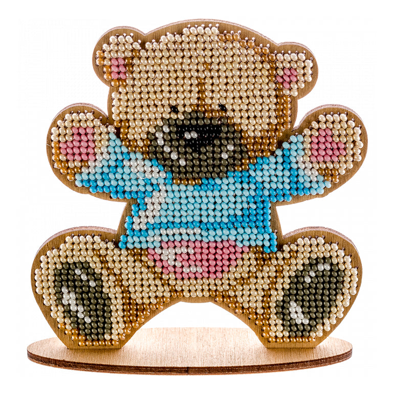 DIY Beaded embroidery on wood kit "Bear cub"