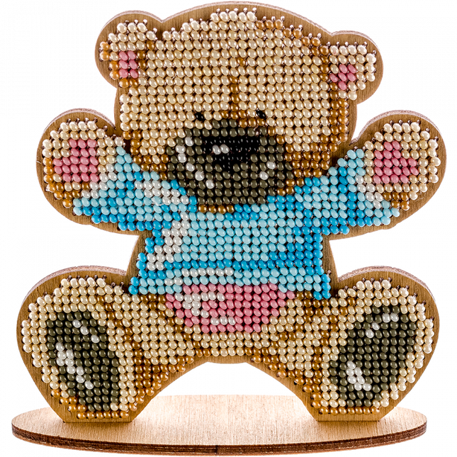 DIY Beaded embroidery on wood kit "Bear cub"