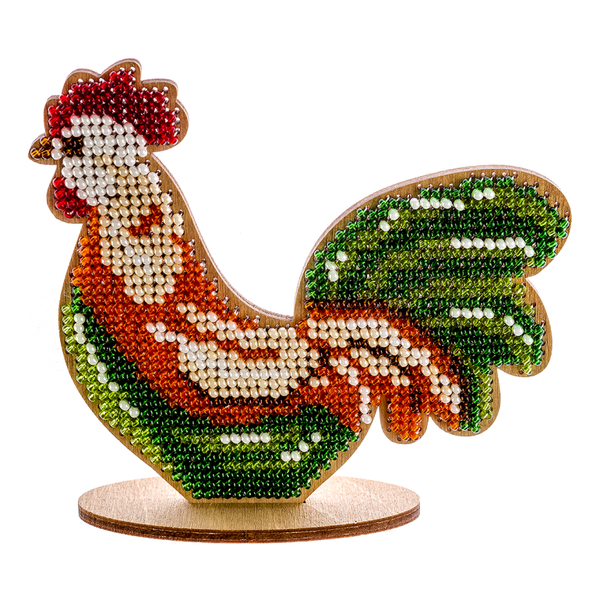 DIY Beaded embroidery on wood kit "Rooster"