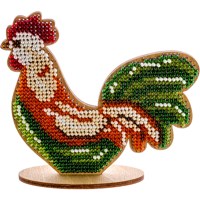 DIY Beaded embroidery on wood kit "Rooster"